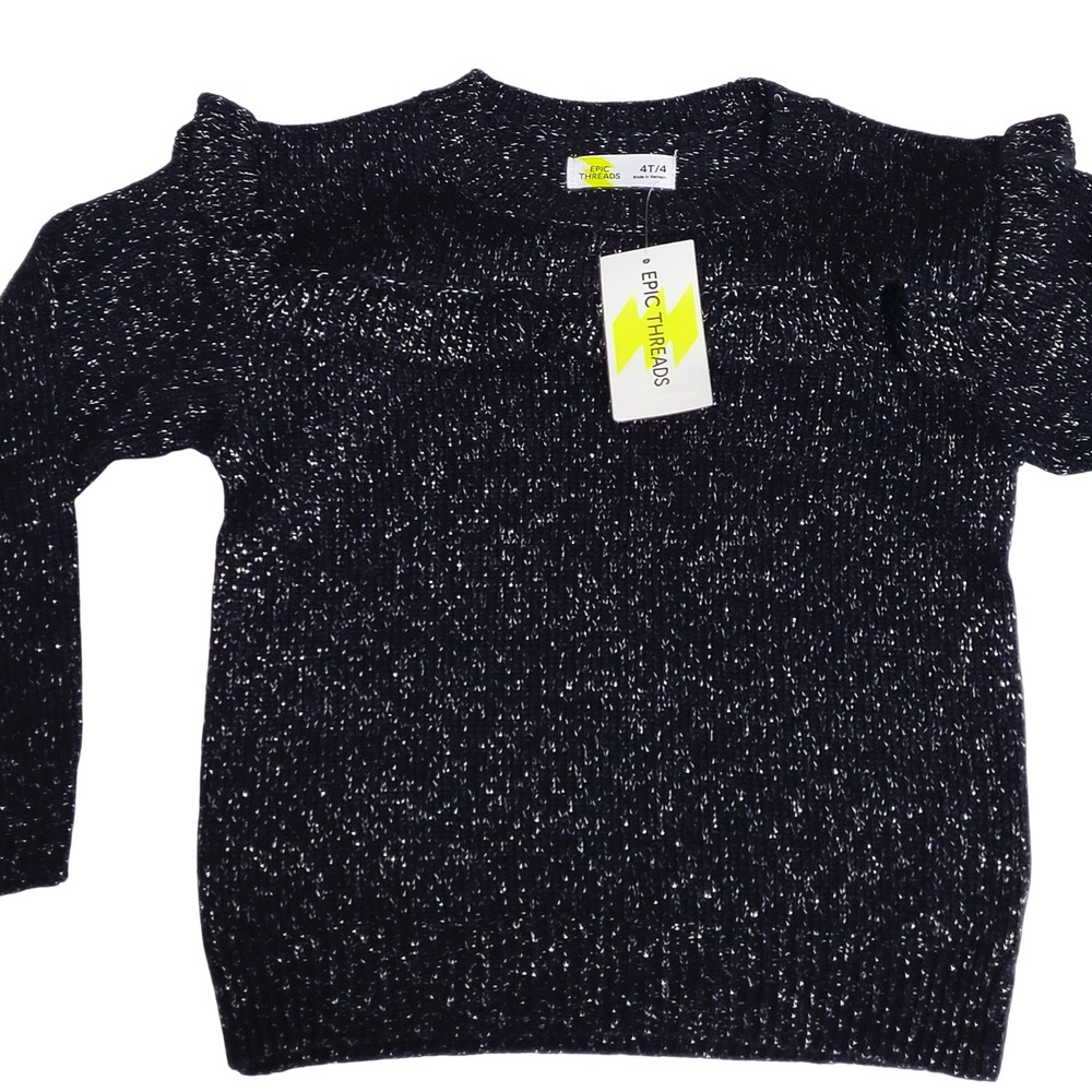 Epic Threads Girls 4T Sparkle Knit Sweater Long Sleeve‎ Ruffle Neck Pullover NWT